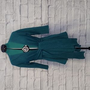 Anthropologie little birdie Womens Green belted waist draped front wool cardigan